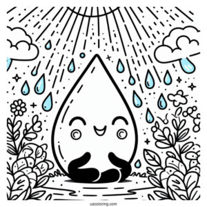 Rain Coloring Page Of Big Fat Raindrop For Kids