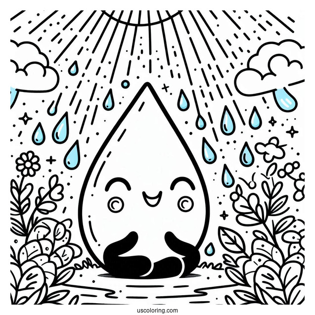 Rain Coloring Page Of Big Fat Raindrop For Kids