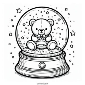 Simple Teddy Bear Snow Globe Coloring Page For Kids