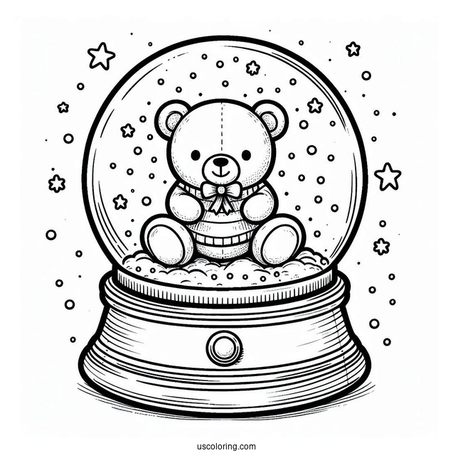 Simple Teddy Bear Snow Globe Coloring Page For Kids