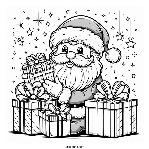 Father Christmas Holding Presents To Color