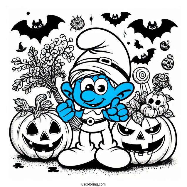 Detailed Halloween Smurfs Coloring Page