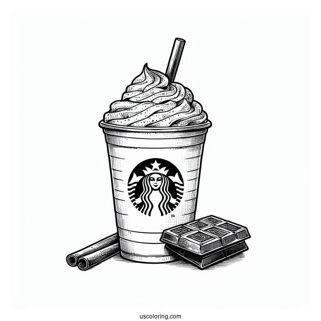 Realistic Starbucks Coloring Page Frappe With Chocolate Bar And Cinnamon Stick