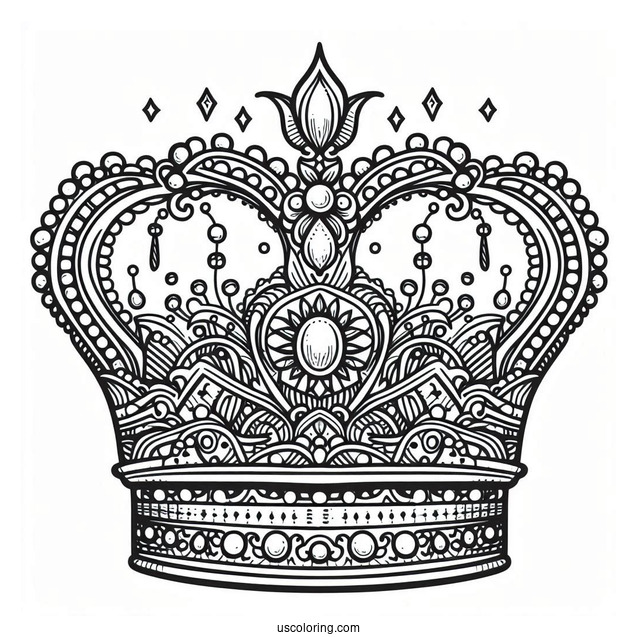 Intricate Crown With Gems Coloring Sheet