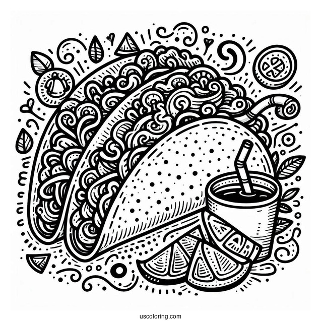 Two Detailed Taco Coloring Page