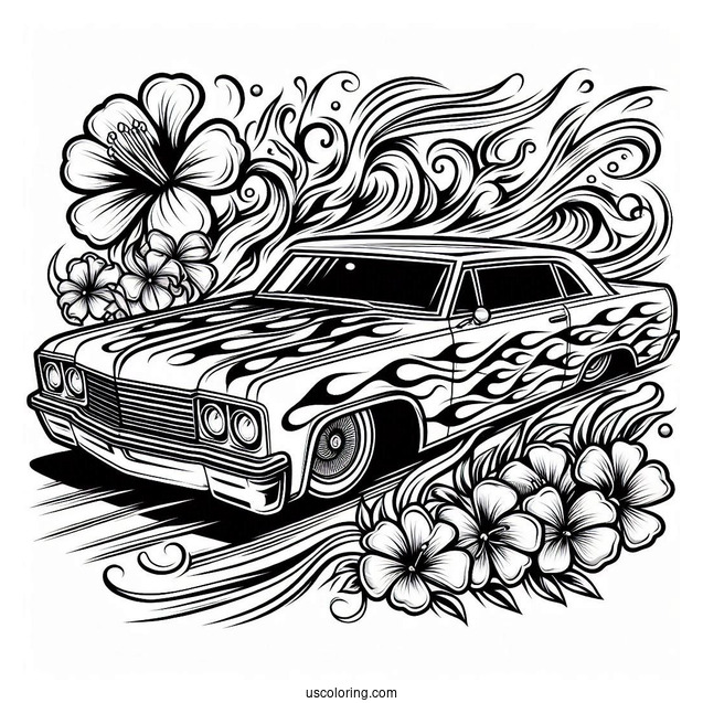 Lowrider Coloring Page With Flame Design For Kids