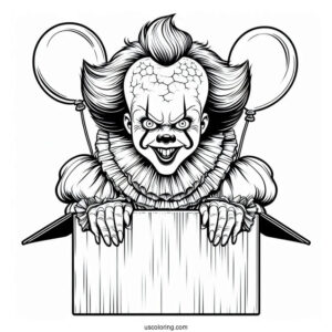 Pennywise Popping Out Of A Box Coloring Sheet