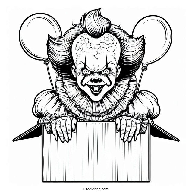 Pennywise Popping Out Of A Box Coloring Sheet