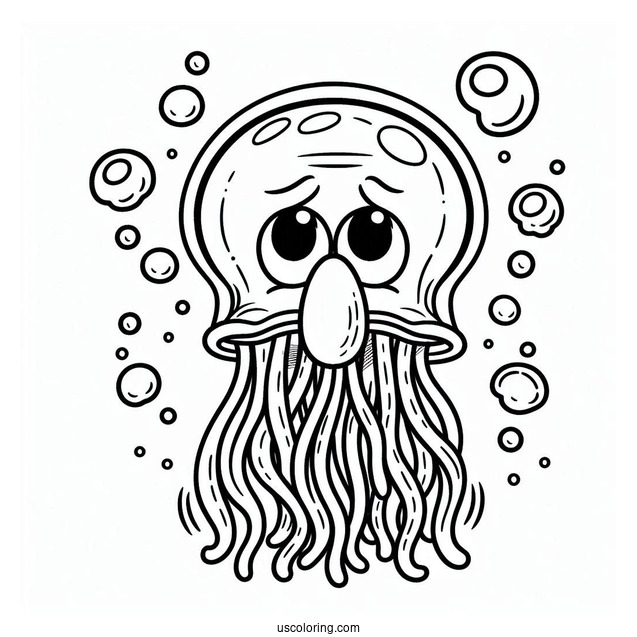 Jellyfish Scaring Squidward Coloring Page