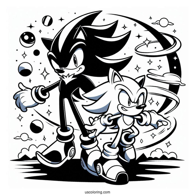 Shadow Coloring Page And Sonic Playing Side By Side