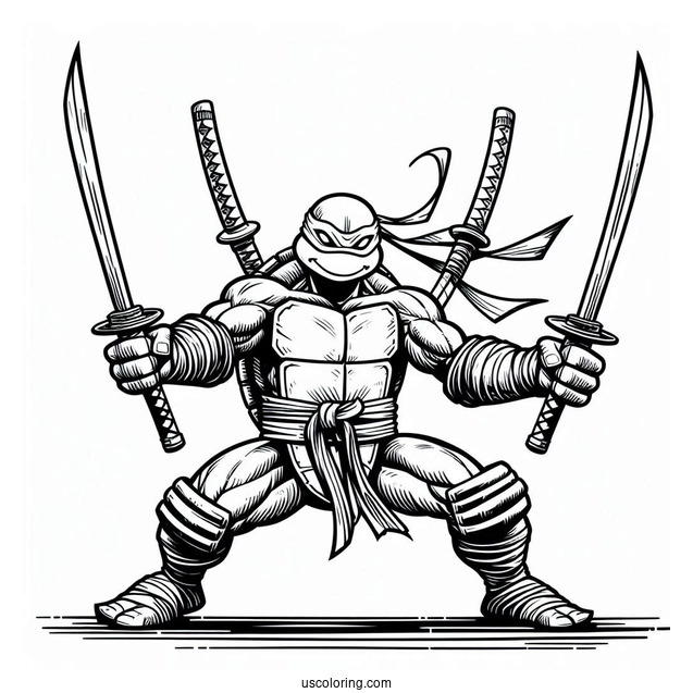 Ninja Turtles Coloring Page Of Rafael Using Twin Sai Swords