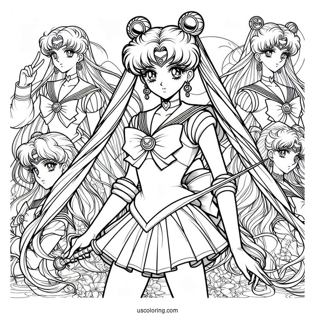 Detailed Coloring Sheet Of Sailor Guardians