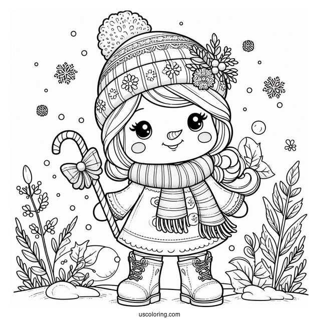 Snowman Girl Coloring Sheet For Kids