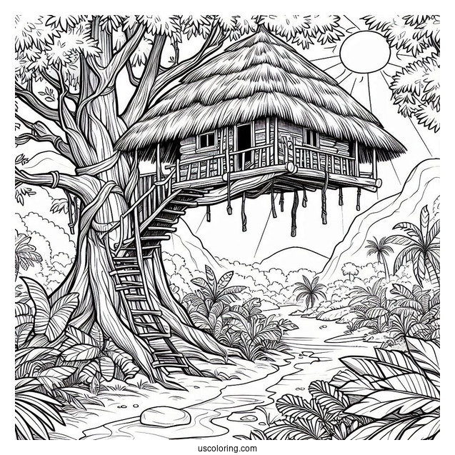 Tarzan Coloring Page Tree House In The Jungle
