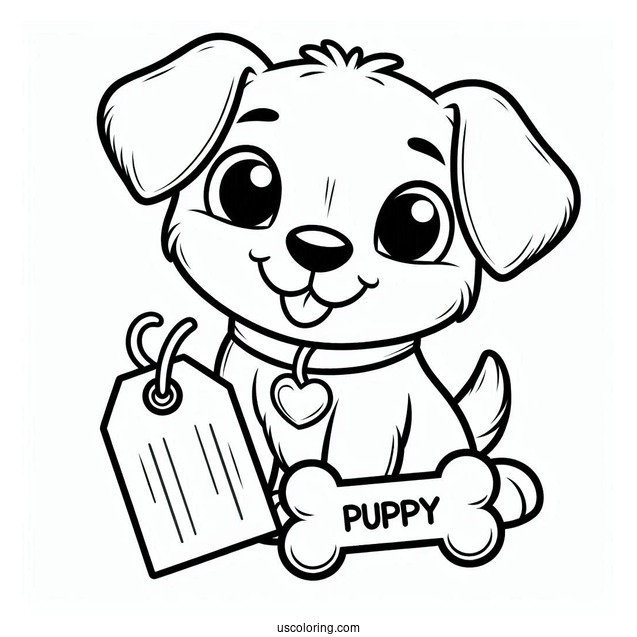 Smiling Puppy With Bone Tag