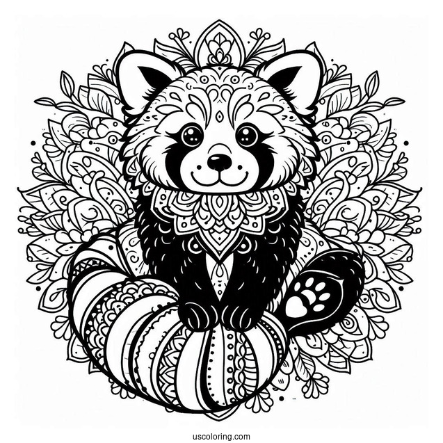 Red Panda Mandala To Color For Relaxation