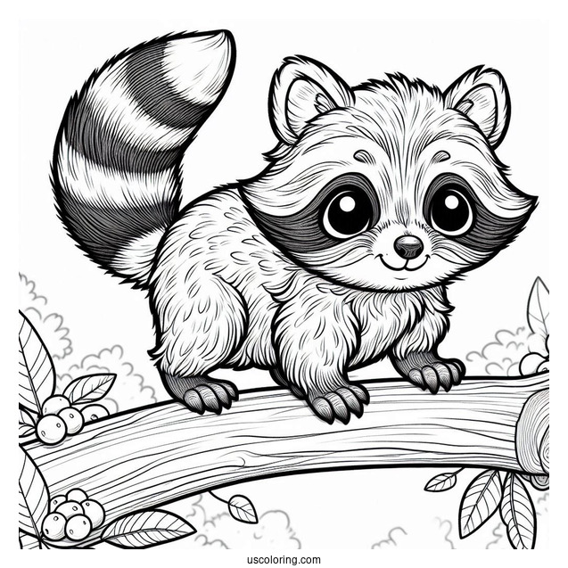 Small Raccoon Coloring Page Balancing On A Ledge