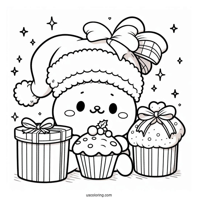 Pompompurin And Scone Holding Christmas Presents Coloring Page