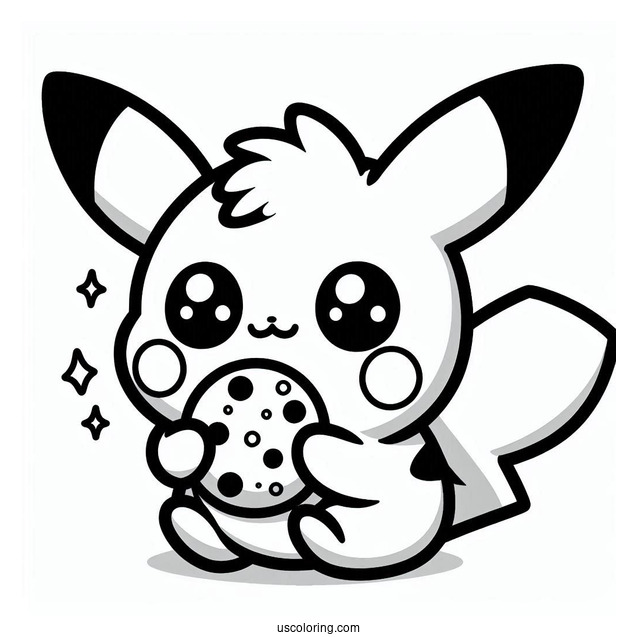 Kawaii Raichu Coloring Page Eating A Cookie