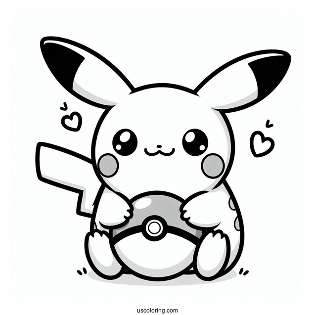 Kawaii Pikachu Hugging A Pokeball Coloring Sheet