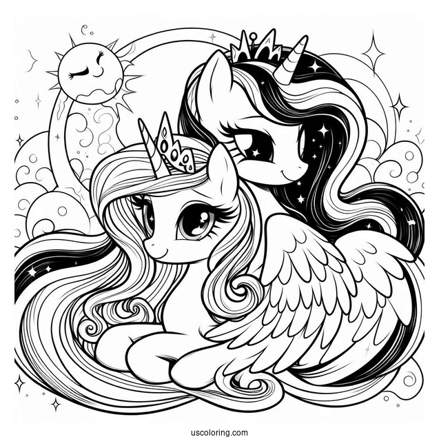 Twilight Sparkle Hugging Princess Luna Coloring Page