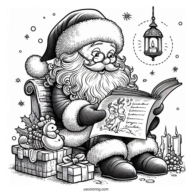 Detailed Santa Reading His List Coloring Sheet