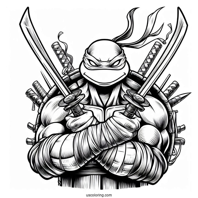Ninja Turtles Coloring Page Of Rafael Using Twin Sai Swords