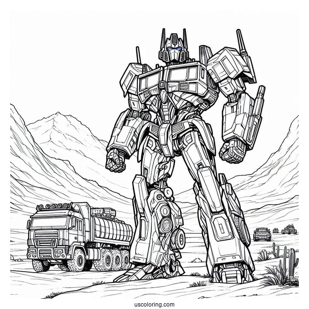 Autobot Optimus Prime Coloring Page Looking Out At Desert