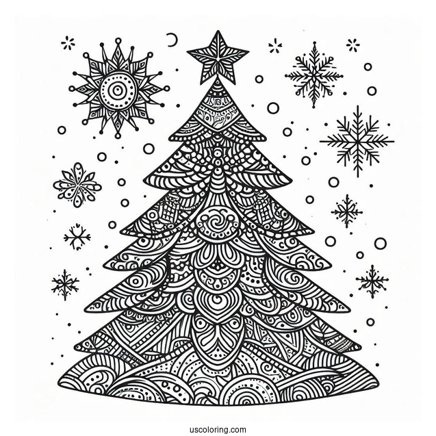 Christmas Tree Zentangle Coloring Page For Adults
