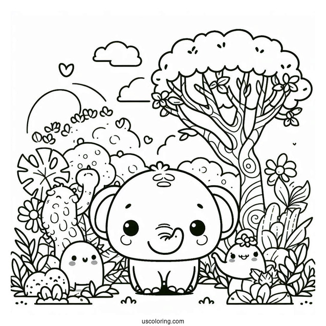 Jungle Book Coloring Page Of Kawaii Hathi Jr. For Preschoolers