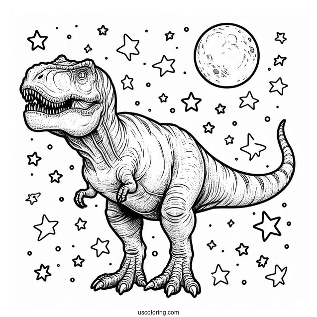 Big Tyrannosaurus Rex Under The Stars To Color