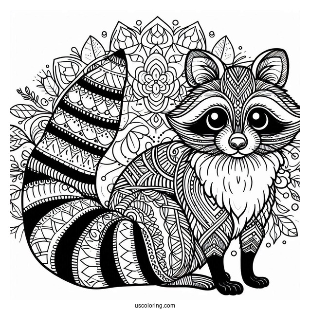 Intricate Raccoon Coloring Page Mandala