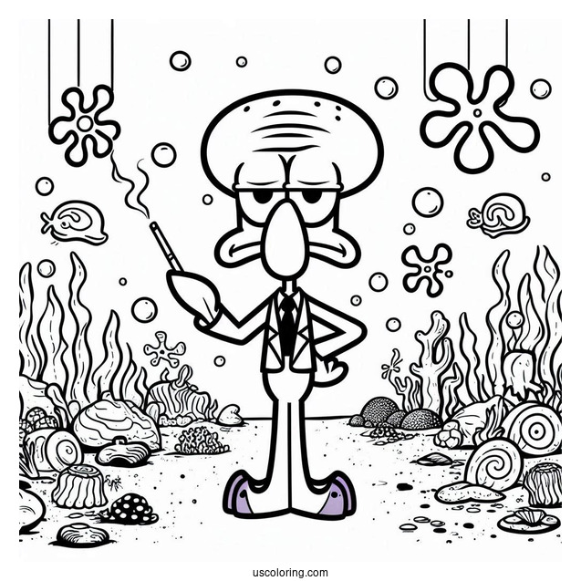 Unhappy Squidward Coloring Page