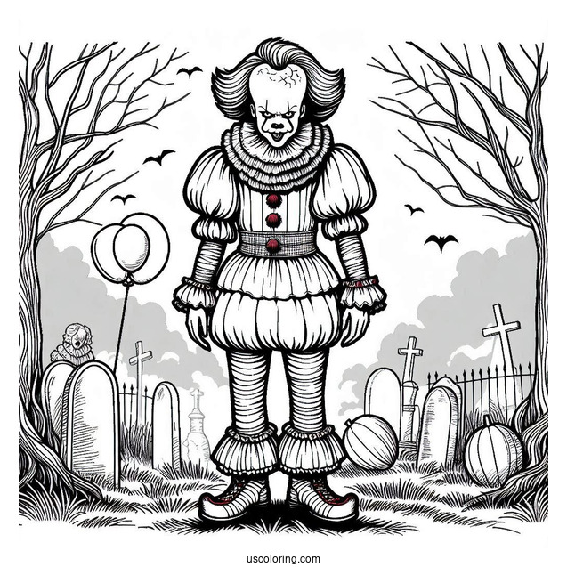 Pennywise Standing In A Cemetery Coloring Sheet