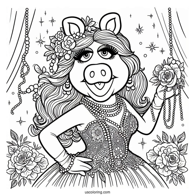 Muppets Coloring Page Of Miss Piggy In Pearls And Dress