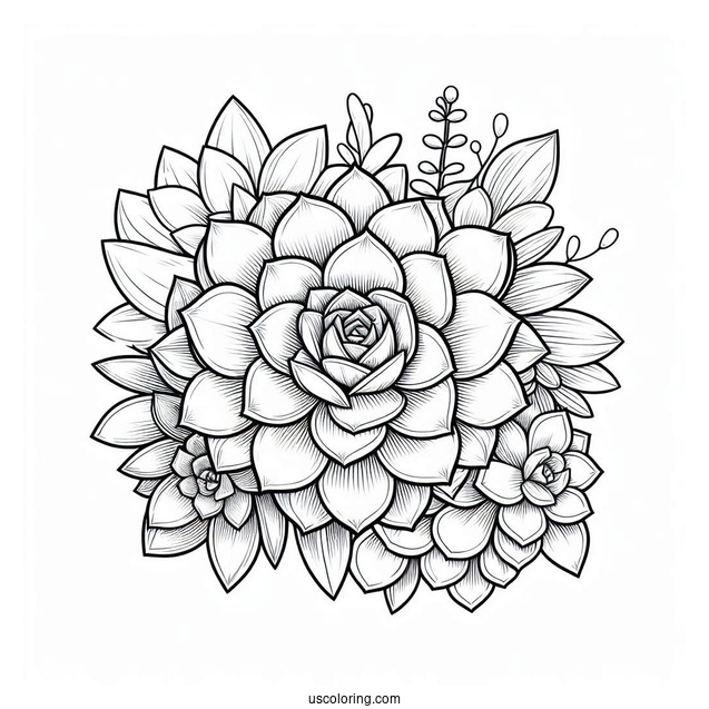 Full Page Succulent Coloring Page Variety