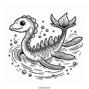 Plesiosaur Vertebra Dinosaur Swimming Coloring Sheet