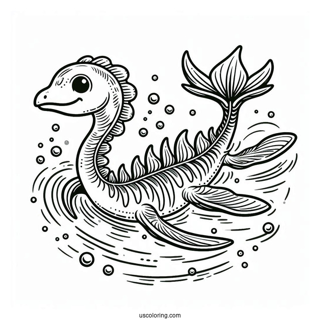 Plesiosaur Vertebra Dinosaur Swimming Coloring Sheet