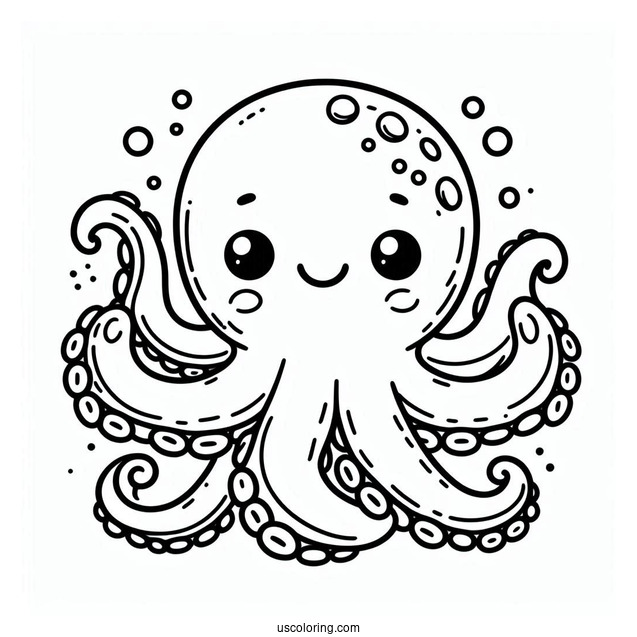 Smiling Octopus Squid Coloring Page For Kids