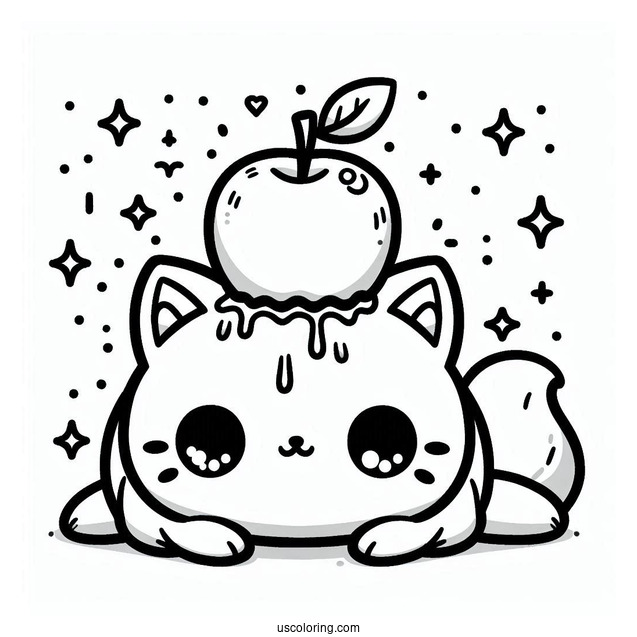 Kawaii Cat With Crushed Apple On Its Head
