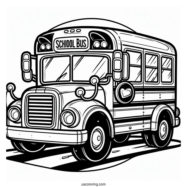 Cartoon School Bus Coloring Page Full of Kids For Kids