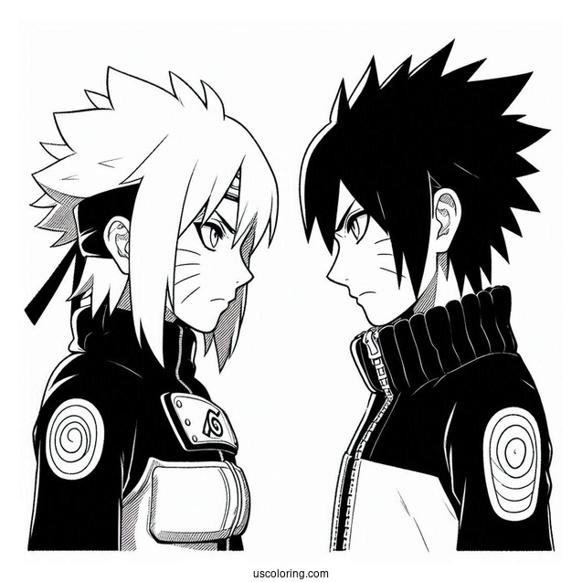 Young Naruto And Sasuke Coloring Page Glaring At One Another