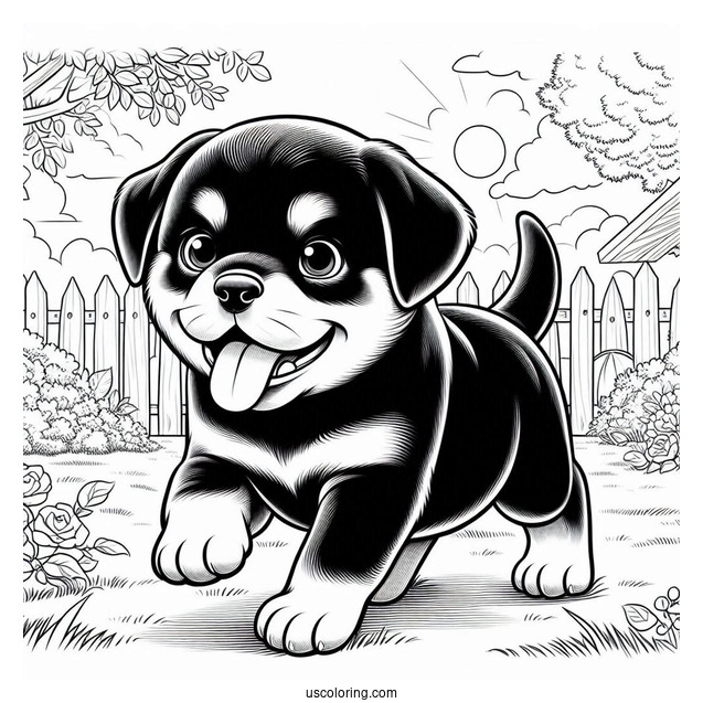 Rottweiler Puppy Running In Backyard