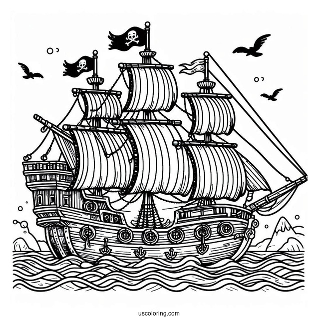 Detailed Pirate Ship Coloring Page