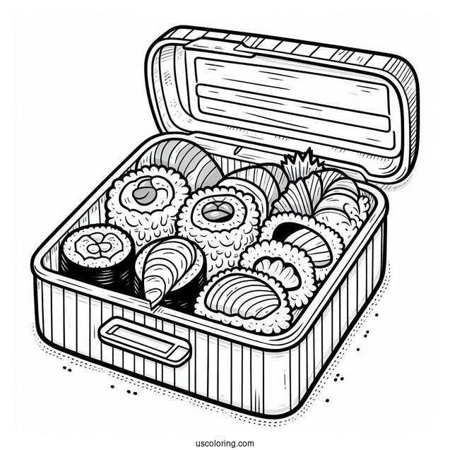 Sushi Coloring Pages In Bento Box For Kids