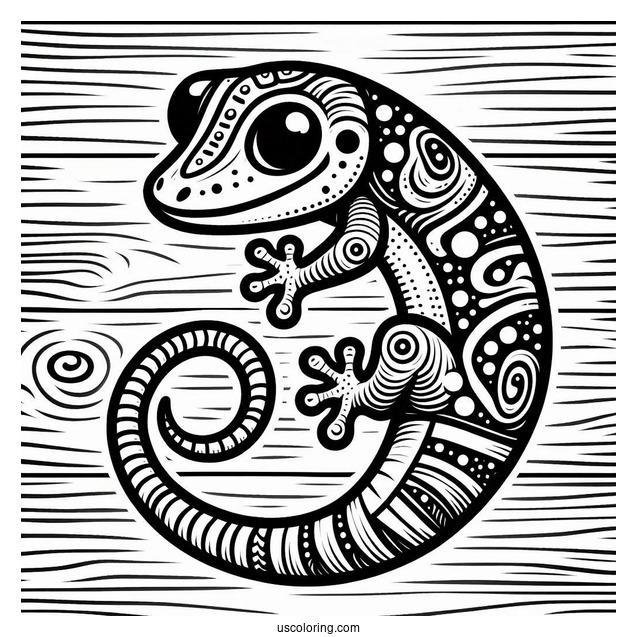 Gecko Lizard Coloring Page On Wood Coloring Page