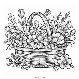 Basket Of Flowers In Spring Coloring Page Garden