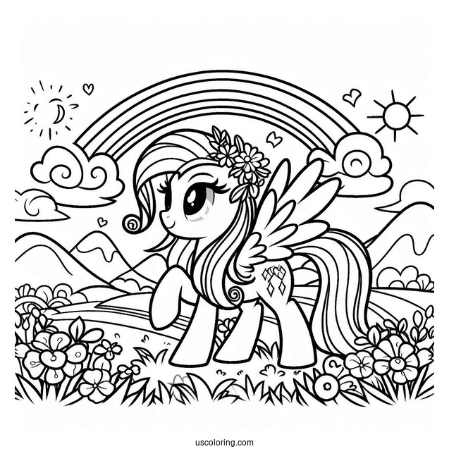 Rainbow Dash Standing On A Flower Field With Rarity Coloring Page