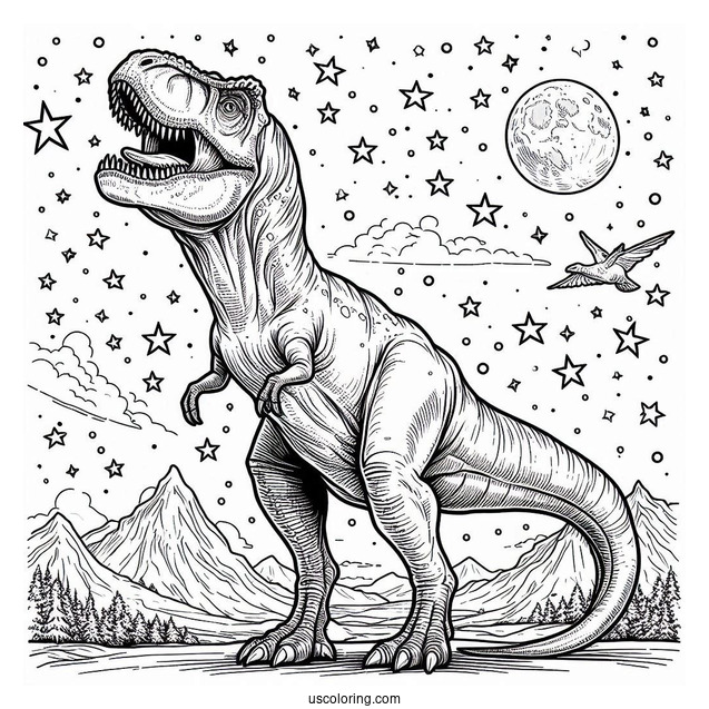 Big Tyrannosaurus Rex Under The Stars To Color