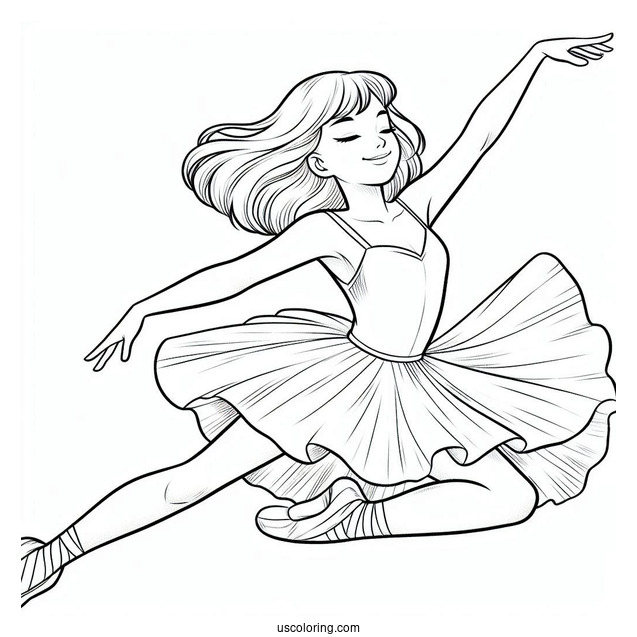 Ballerina Leaping Through The Air Coloring Sheet